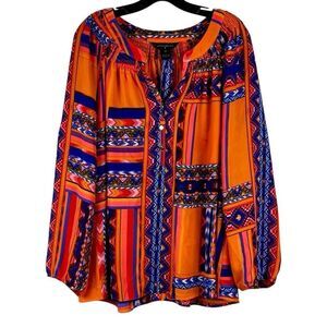 Investments Multicolored Thin V-neck 1/4 Button Blouse 2X